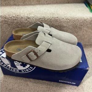 Birkenstock Boston Clog Suede Sandal Taupe